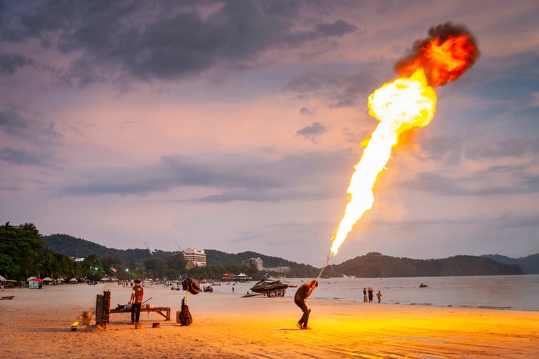 Fire handling skills at sunset