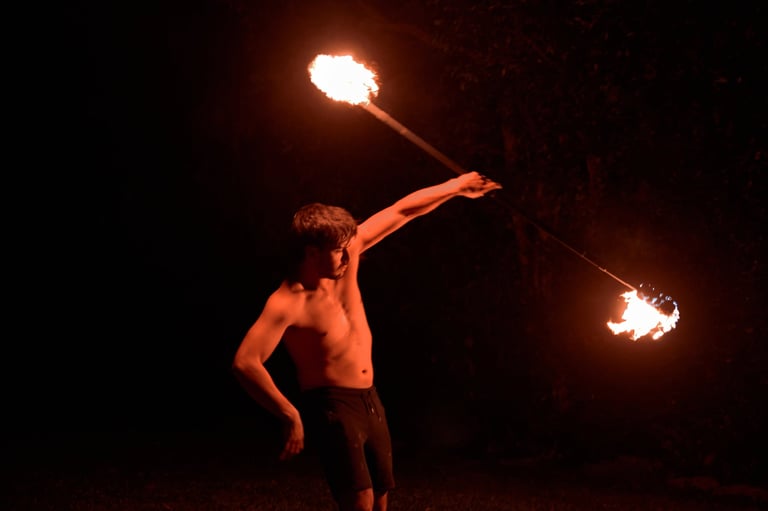 Fire spinning circle of flames